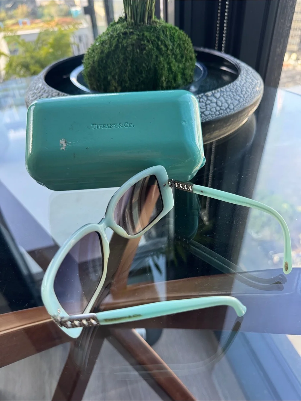 Tiffany & Co. Black Frame Sunglasses with Tiffany Blue Case